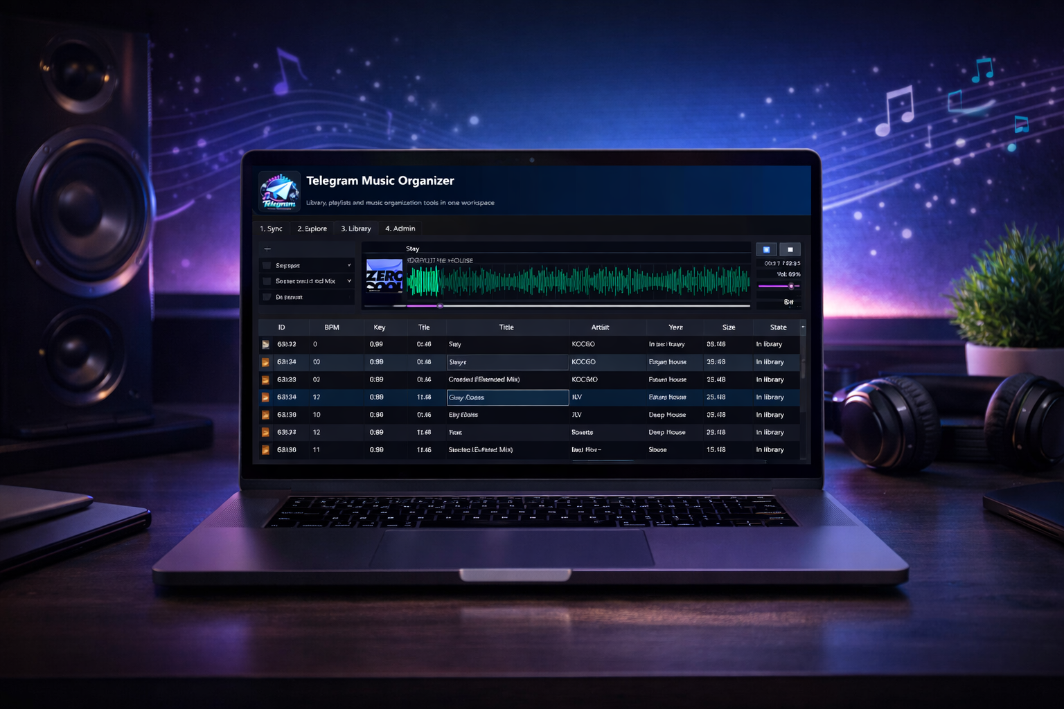 Mockup modo Library Telegram Music Organizer
